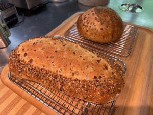 making dill pickle bread with pickle brine out of the oven