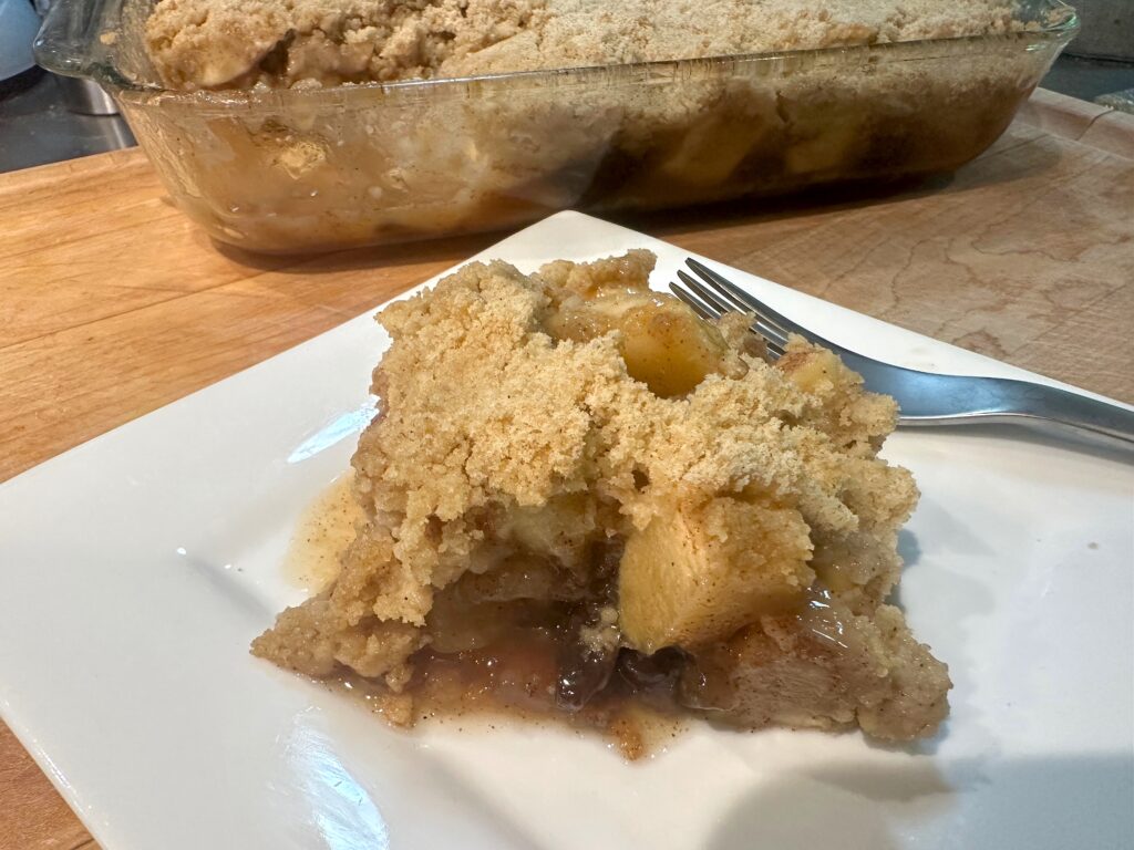 slice of apple crisp pie with pickle juice brine recipe